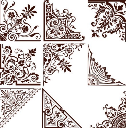 Set Of Vintage Floral Corner Ornaments Vector 01