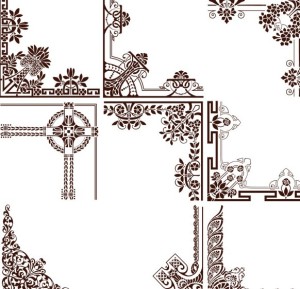 Set Of Vintage Floral Corner Ornaments Vector 02