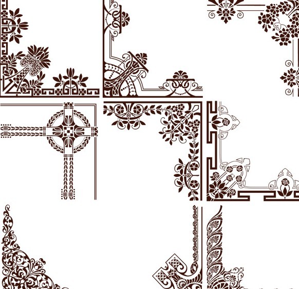 Set Of Vintage Floral Corner Ornaments Vector 02