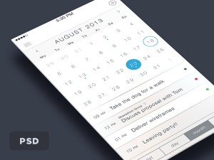 Clean iOS 7 Concept Calendar Interface PSD
