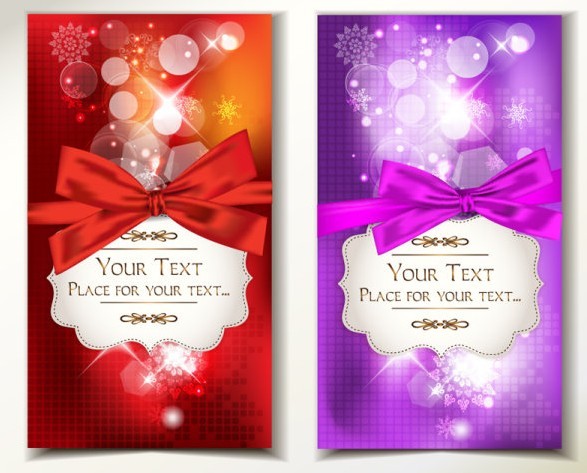 Set Of Vector Exquisite Gift Cards with Ribbon Bows 01