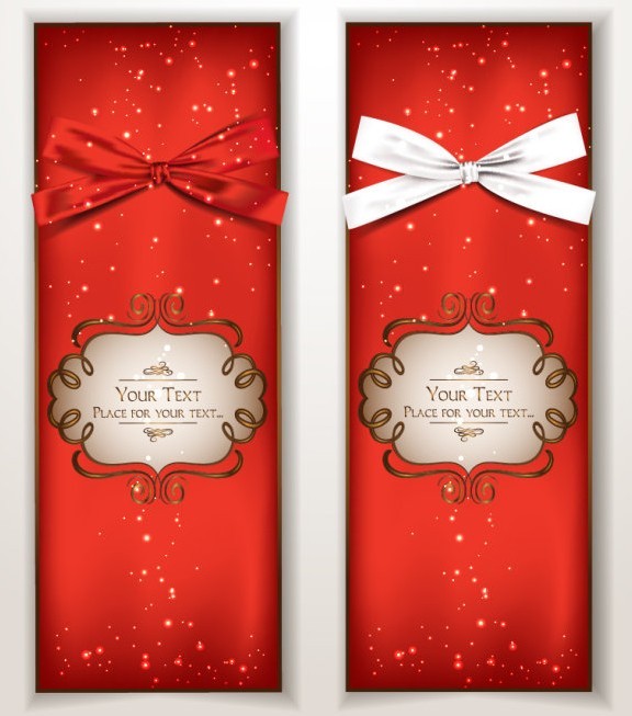 Set Of Vector Exquisite Gift Cards with Ribbon Bows 02