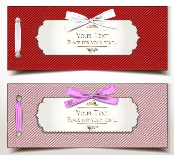Set Of Vector Exquisite Gift Cards with Ribbon Bows 03