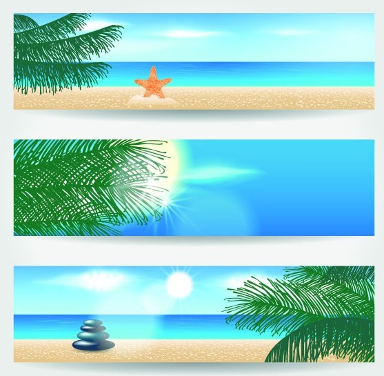 Set Of Vector Summer Paradise Banners 02