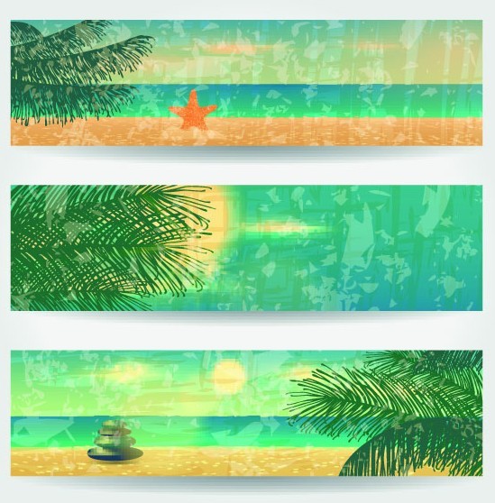 Set Of Vector Summer Paradise Banners 03