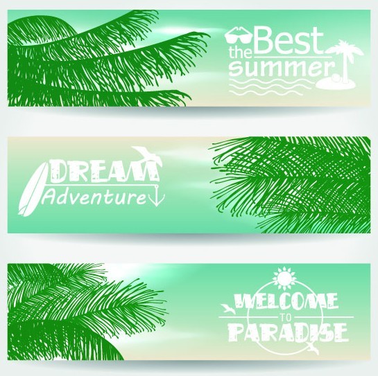Set Of Vector Summer Paradise Banners 05