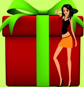 Set of Sexy Santa Girls and Red Gift Boxes Vector 03