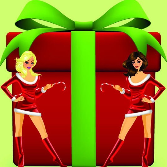 Set of Sexy Santa Girls and Red Gift Boxes Vector 04