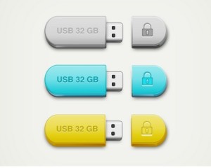 3 Colors USB Drive Mockup PSD