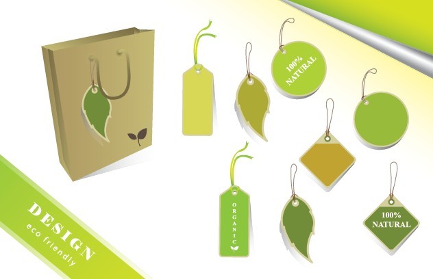 ECO Friendly Green Label Tag Set Vector