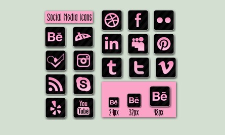 Minimal Pink and Dark Social Media Icons