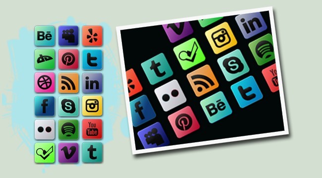 Multi-Colored Social Media Icon Set PSD
