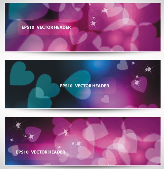 Set Of Vector Stylish Banners with Fantastic Hearts Backgrounds