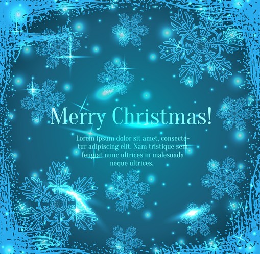 Blue Merry Christmas Background With Vintage Floral Border Vector 01