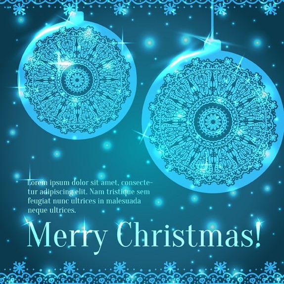 Blue Merry Christmas Background With Vintage Floral Border Vector 02