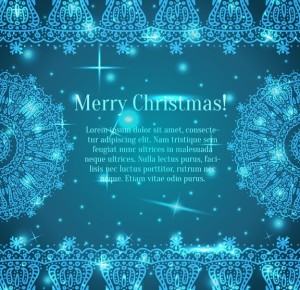 Blue Merry Christmas Background With Vintage Floral Border Vector 03