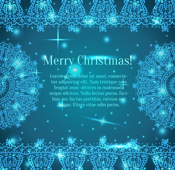 Blue Merry Christmas Background With Vintage Floral Border Vector 03