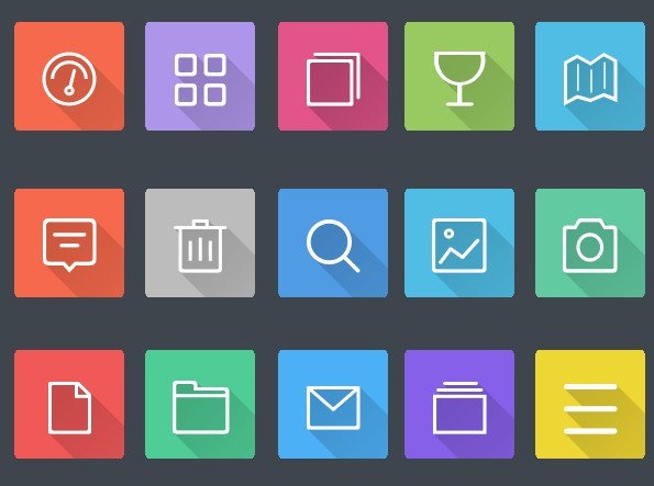 Long Shadow Flat Web Icon Set PNG