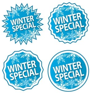 Set Of Blue Winter Special Labels Vector
