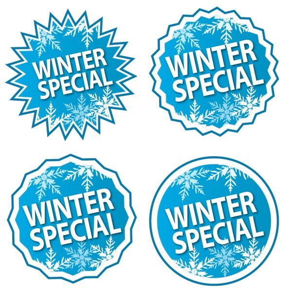 Set Of Blue Winter Special Labels Vector
