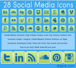 28 Rounded Green Social Media Icon Set