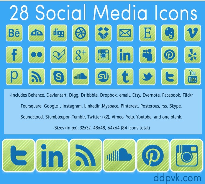 28 Rounded Green Social Media Icon Set