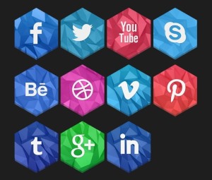 3D Hexagon Social Icon Set PSD