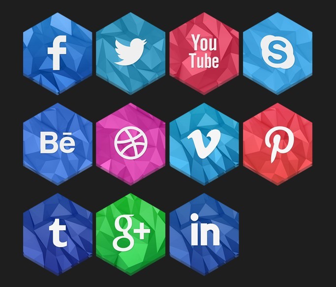 3D Hexagon Social Icon Set PSD