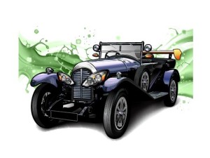 Classic Car Illustration with Water Splash Background Vector 01