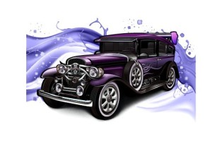 Classic Car Illustration with Water Splash Background Vector 02