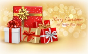 Merry Christmas and Happy New Year Gift Boxes Vector