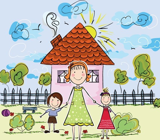 Vector Illustration Of Happy Family Doodles