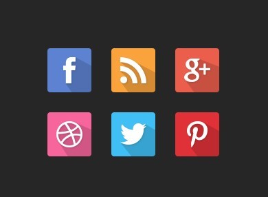 6 Long Shadow Rounded Social Icons PSD