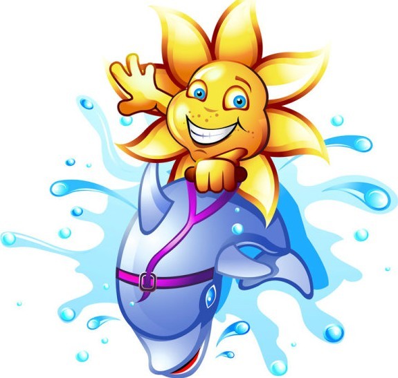 Cute Cartoon Sunflower and Dolphin Illustration Vector