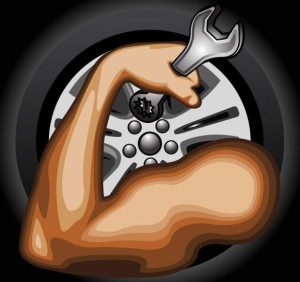 Muscular Arm with Wrench Vector Illustration