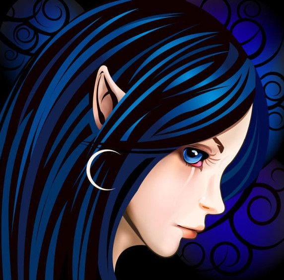 Blue Hair Elf Girl Vector