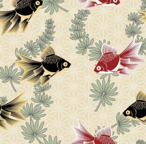 Classic Goldfish and Aquatic Plants Illustration Vector