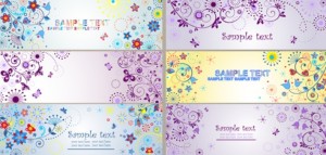 Set Of Colored Floral Banners Vector