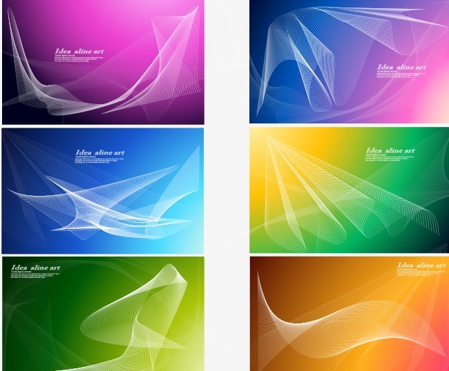 Set Of Vector Abstract Curved Lines with Colorful Backgrounds