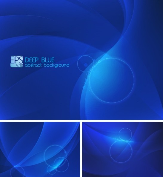 Vector Abstract Deep Blue Background with Curves and Halos