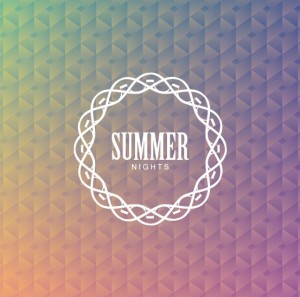 White Summer Nights Badge with Abstract Triangles Background Vector