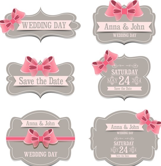 Set Of Sweet Labels with Ribbon Bows Vector 01