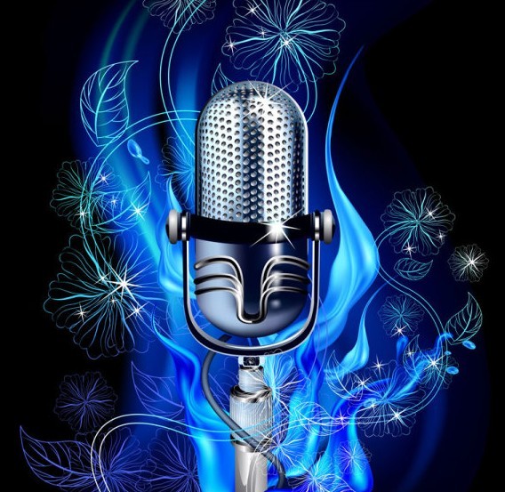 Bright Microphone with Blue Floral Background Vector
