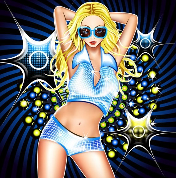 Fashion Night Party Dancing Girl Vector Illustration 02