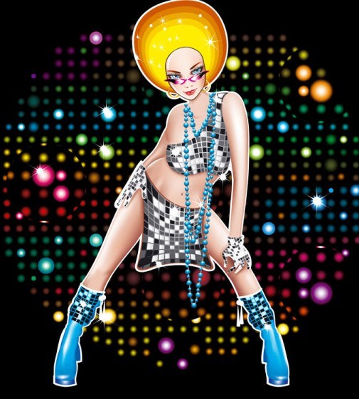Fashion Night Party Dancing Girl Vector Illustration 04