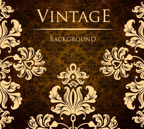 Vintage Golden Pattern with Brown Floral Background Vector 02