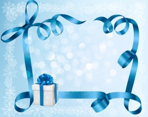 Blue Gift Card with Ribbon Bow and Gift Boxes Vector 02