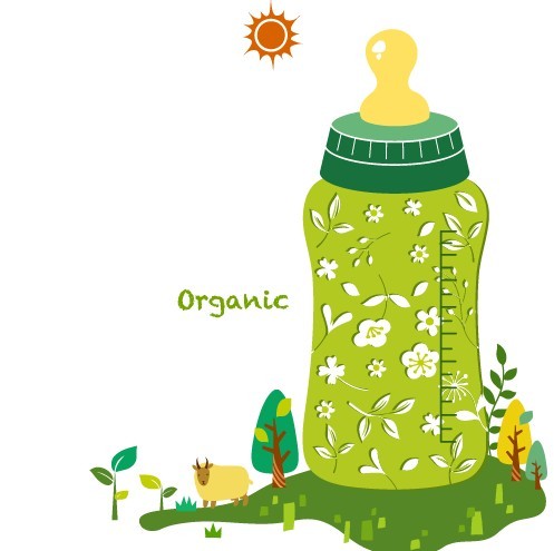 Organic Concept Green Baby Feeding Bottle Illustration Vector 01