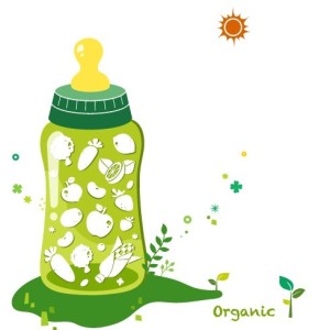 Organic Concept Green Baby Feeding Bottle Illustration Vector 02