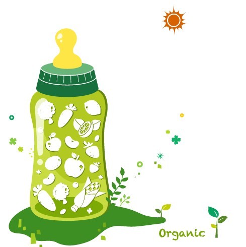 Organic Concept Green Baby Feeding Bottle Illustration Vector 02